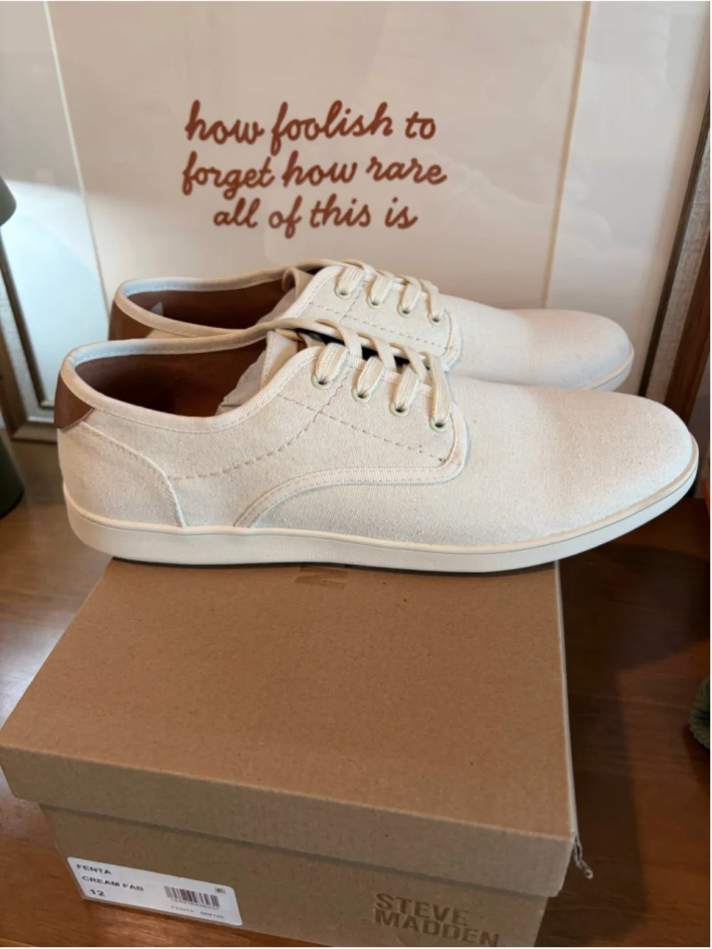 Steve Madden Fenta Canvas Sneakers Men's Size 12 Cream Fabric NIB New In Box